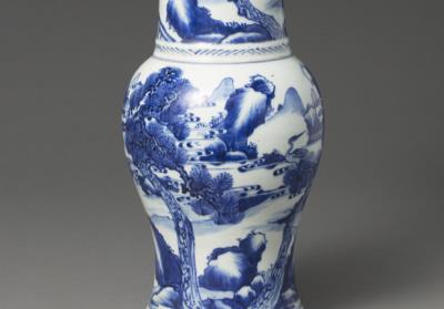 图片[2]-Fengwei everted-rim vase with pine, crane, landscape, and deer decoration in underglaze blue, Qing dynasty, Kangxi reign (1662-1722)-China Archive